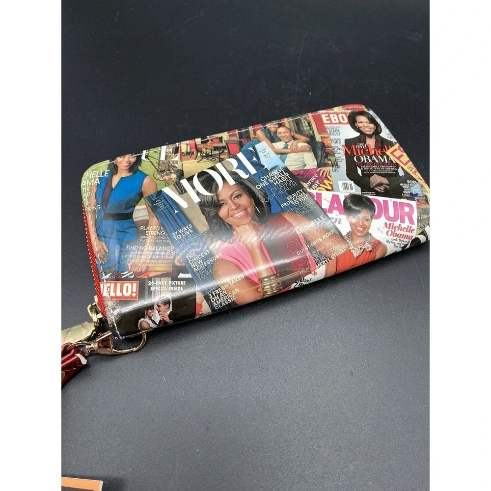 Michelle Obama Large Wallet‎ Wristlet Collage Magazine Credit Card Holder NWT